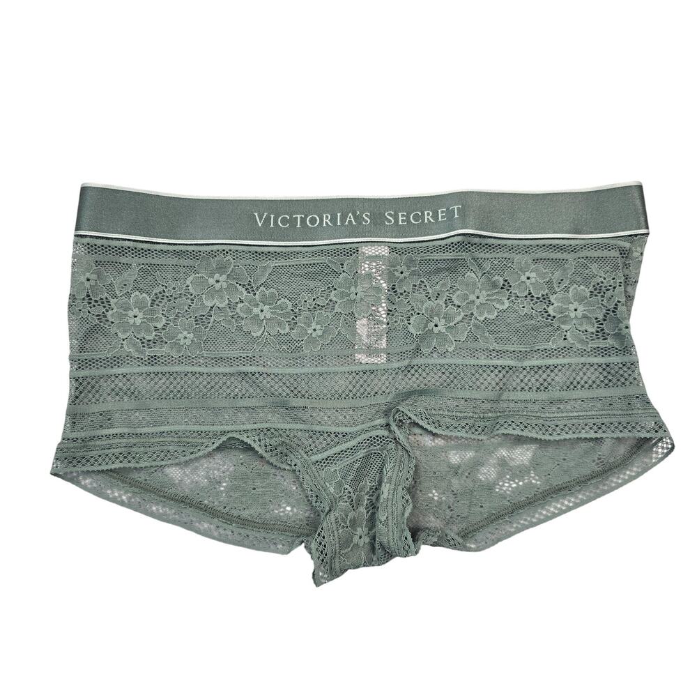 Victoria's Secret Panties Womens XS Green Lace Boyshort Sheer Floral Underwear